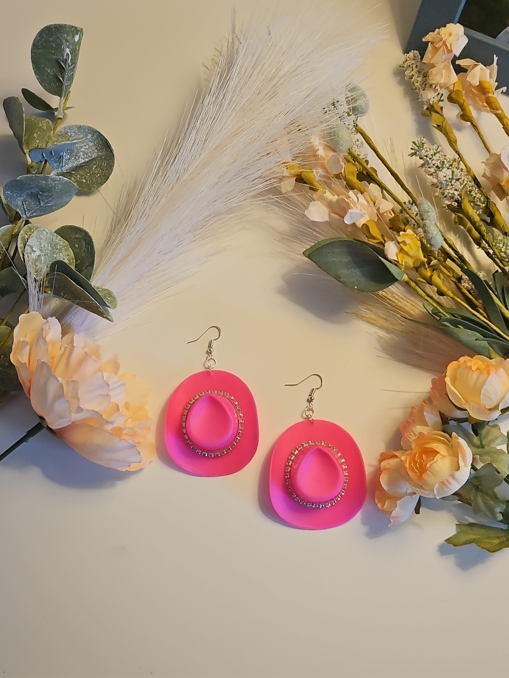 Vibrant Hot Pink Dangle Earrings with Gold Accent